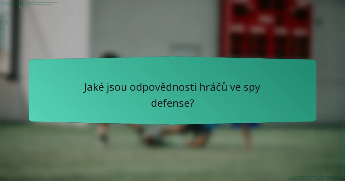 Jaké jsou odpovědnosti hráčů ve spy defense?